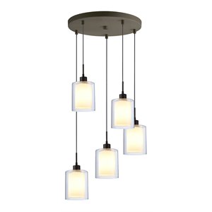 Pemberly Row Modern 5-Light Mini Pendant in Bronze/Opal Glass