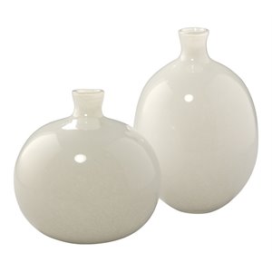 Pemberly Row Contemporary Glass Decorative Vases in White (Set of 2)