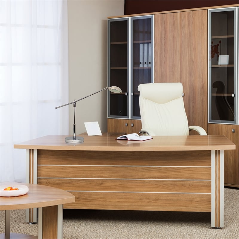 Pemberly Row Contemporary Metal Swing Arm LED Desk Lamp in Chrome