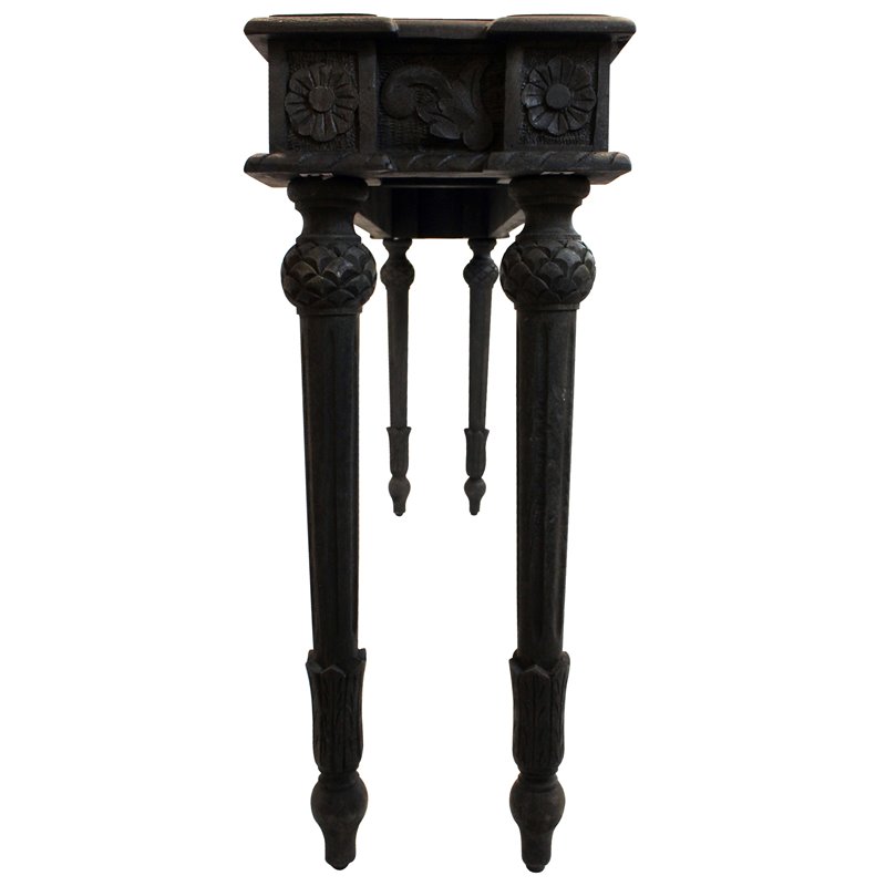 Pemberly Row Solid Wood Hand-Carved Console Table in Gray Finish