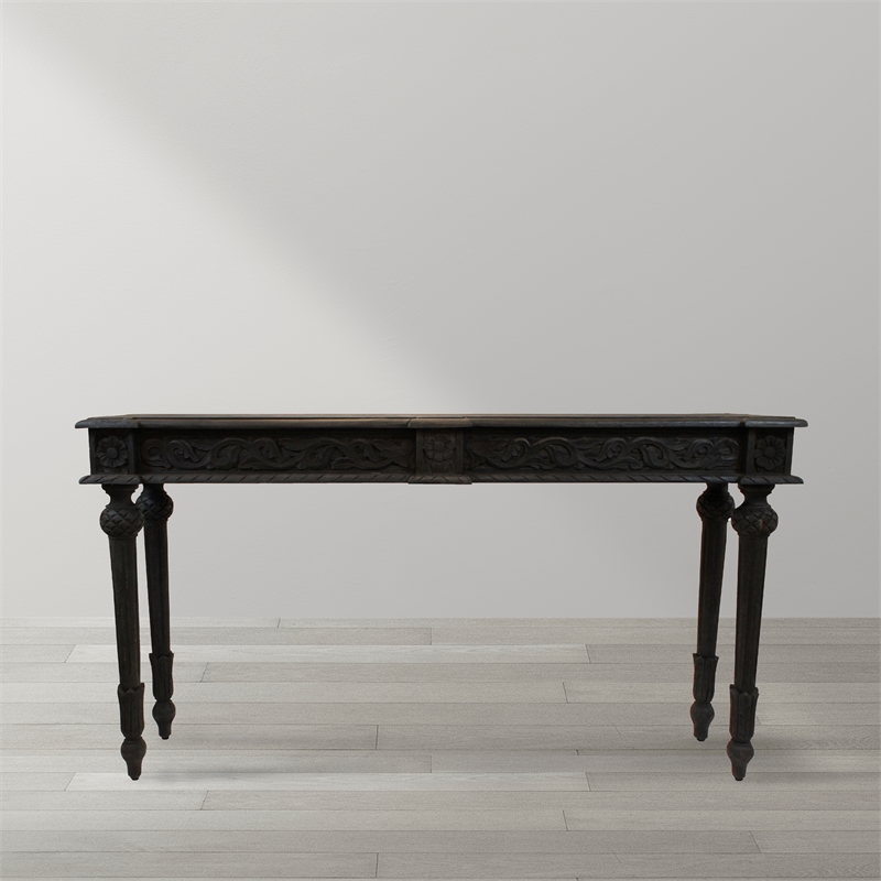 Pemberly Row Solid Wood Hand-Carved Console Table in Gray Finish