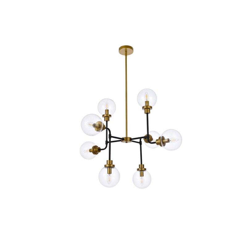 Pemberly Row 8-Light Metal Pendant with Clear Shade in Black and Brass
