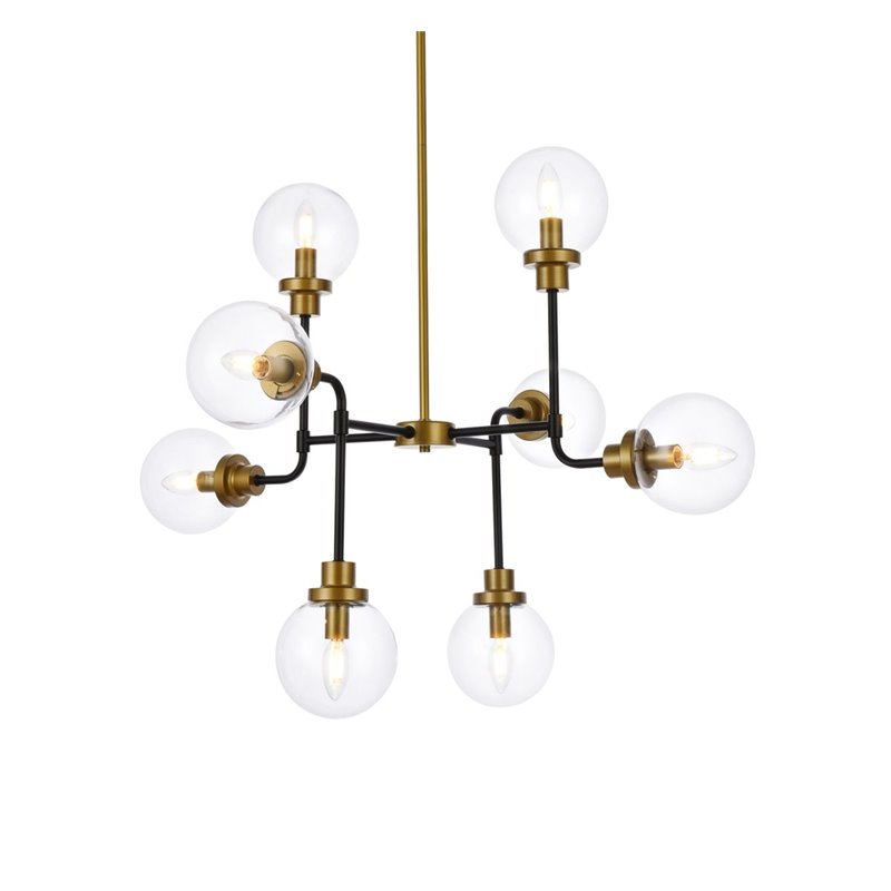 Pemberly Row 8-Light Metal Pendant with Clear Shade in Black and Brass