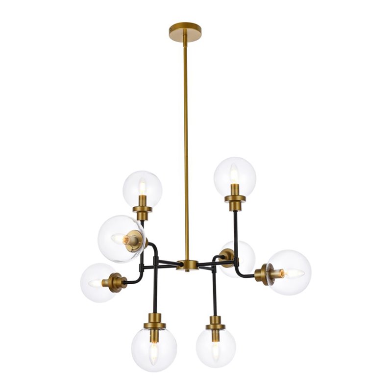 Pemberly Row 8-Light Metal Pendant with Clear Shade in Black and Brass