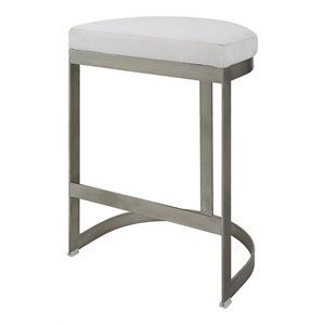 Pemberly Row 26&quot Contemporary Metal and MDF Backless Counter Stool in Silver