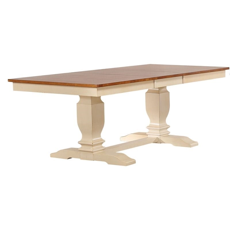 Pemberly Row Double Pedestal Wood Dining Table in Caramel/Biscotti