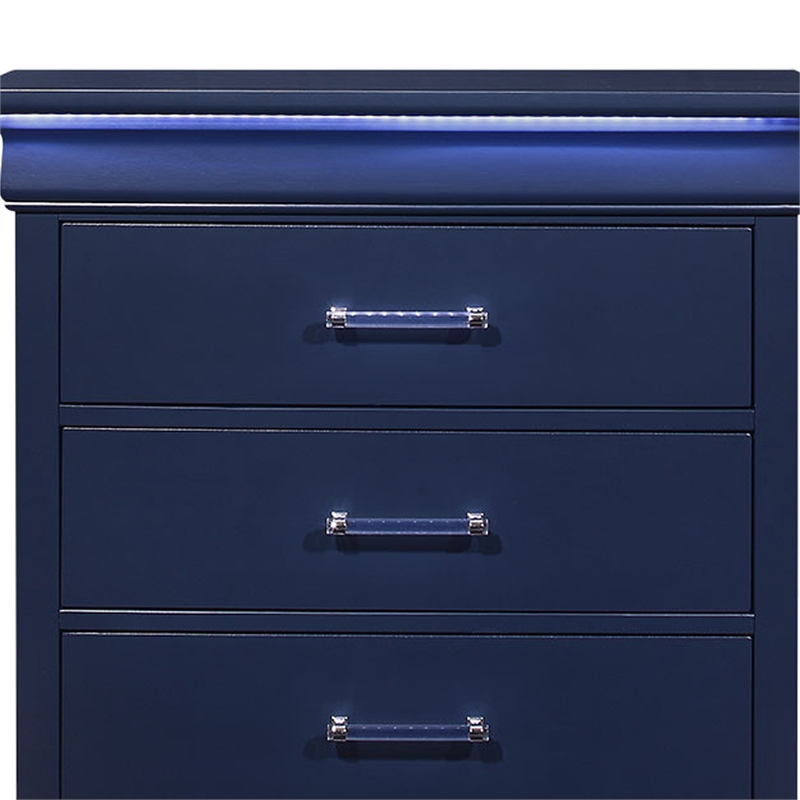Pemberly Row Traditional Charlie Blue Wood 5-Drawer Chest with LED