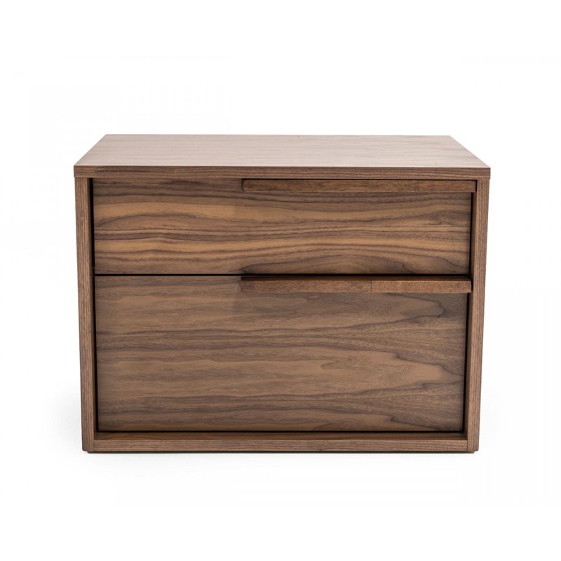 Pemberly Row Modern Veneer Wood Nightstand with 2 Drawers in Walnut