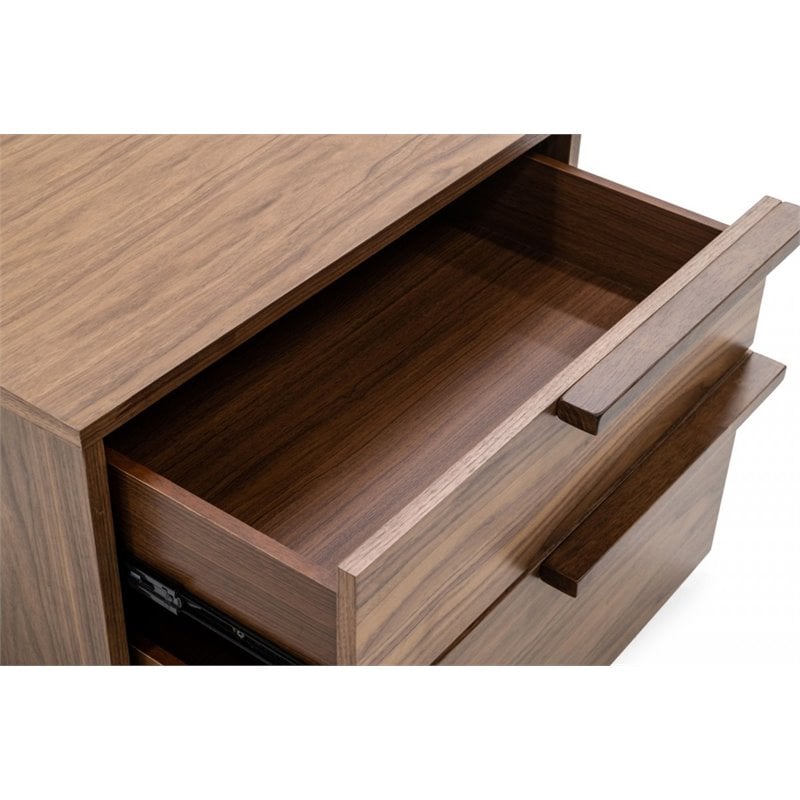Pemberly Row Modern Veneer Wood Nightstand with 2 Drawers in Walnut