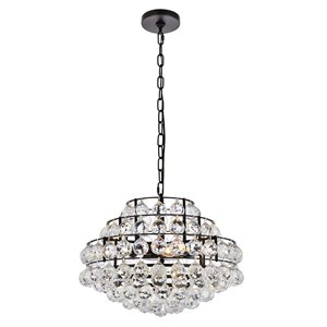 Pemberly Row 18&quot Contemporary Iron and Crystal Pendant in Black