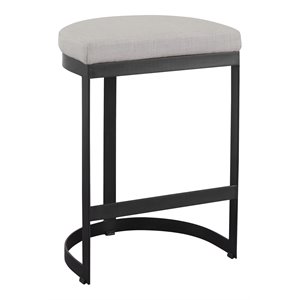 Pemberly Row 26&quot Metal and Fabric Counter Stool in Matte Black
