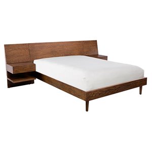 Pemberly Row Solid Wood Queen Bed with 2 Nightstand in Pecan Brown