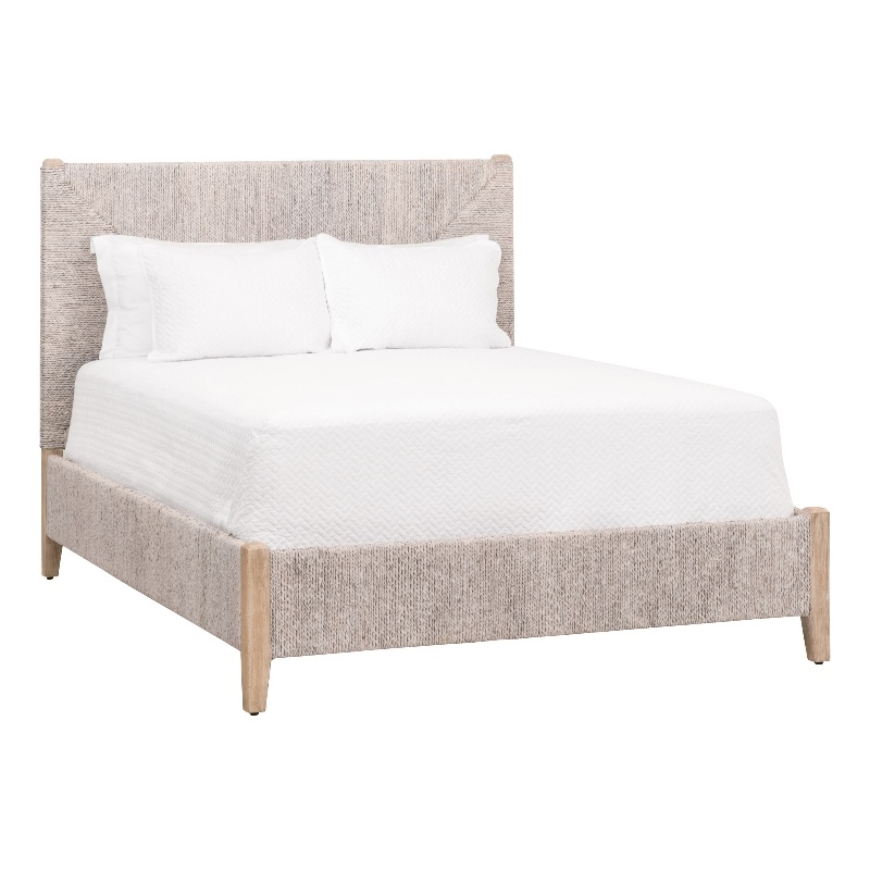 Pemberly Row Contemporary Fabric Queen Bed in Off White/Gray
