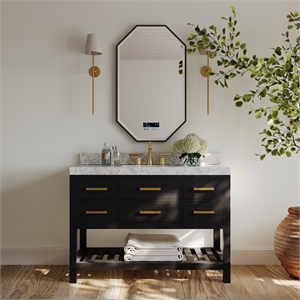 Pemberly Row Modern 48&quot Wood Bathroom Vanity Set in Black Onyx