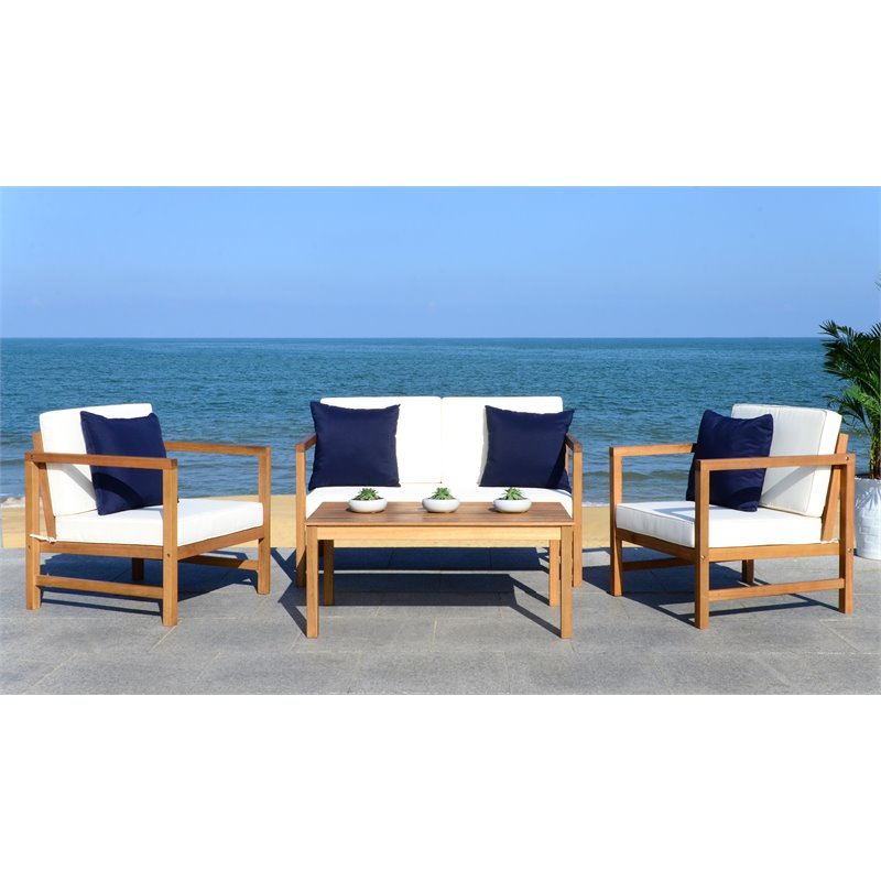 Pemberly Row 4-Piece Eucalyptus Wood Set in Teak Brown and Beige