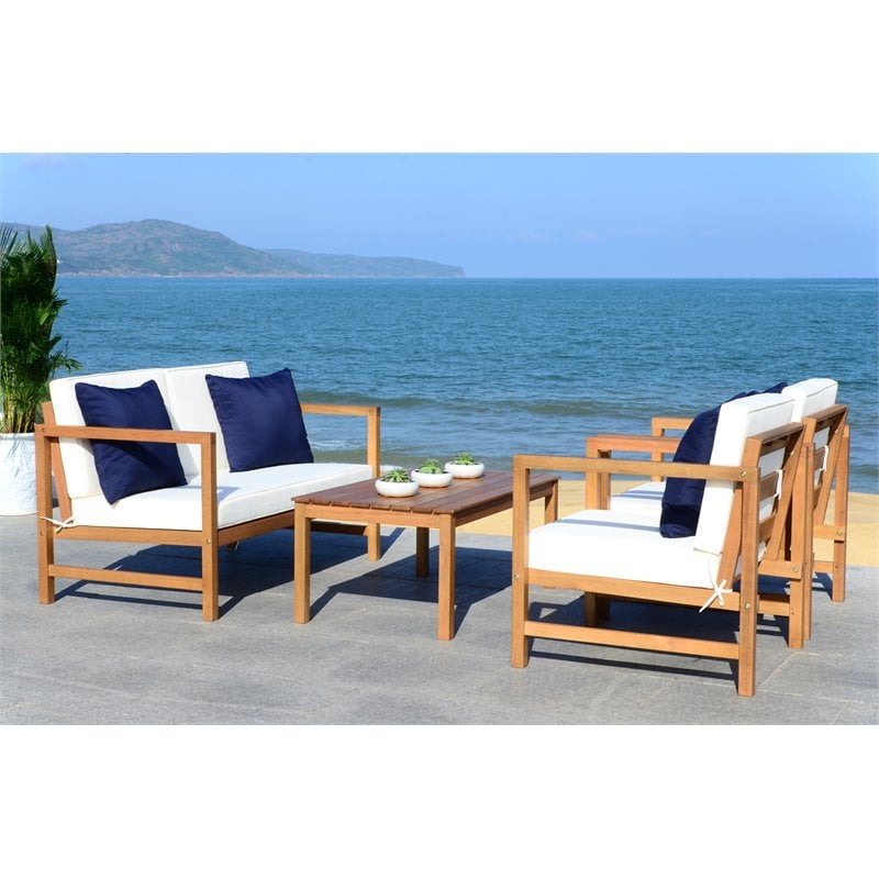 Pemberly Row 4-Piece Eucalyptus Wood Set in Teak Brown and Beige