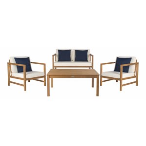 Pemberly Row 4-Piece Eucalyptus Wood Set in Teak Brown and Beige