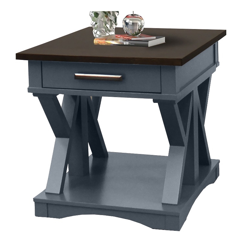 Pemberly Row Modern / Contemporary Wood End Table in Denim Blue/Gray