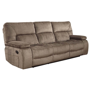 Pemberly Row Polyester Manual Triple Reclining Sofa in Kona Brown