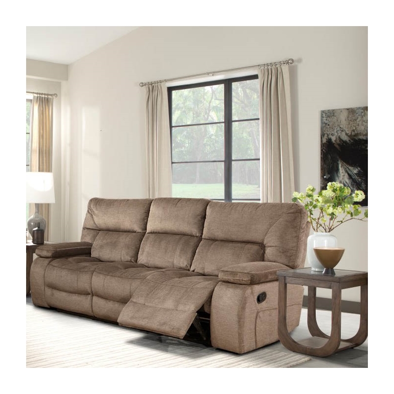 Pemberly Row Polyester Manual Triple Reclining Sofa in Kona Brown