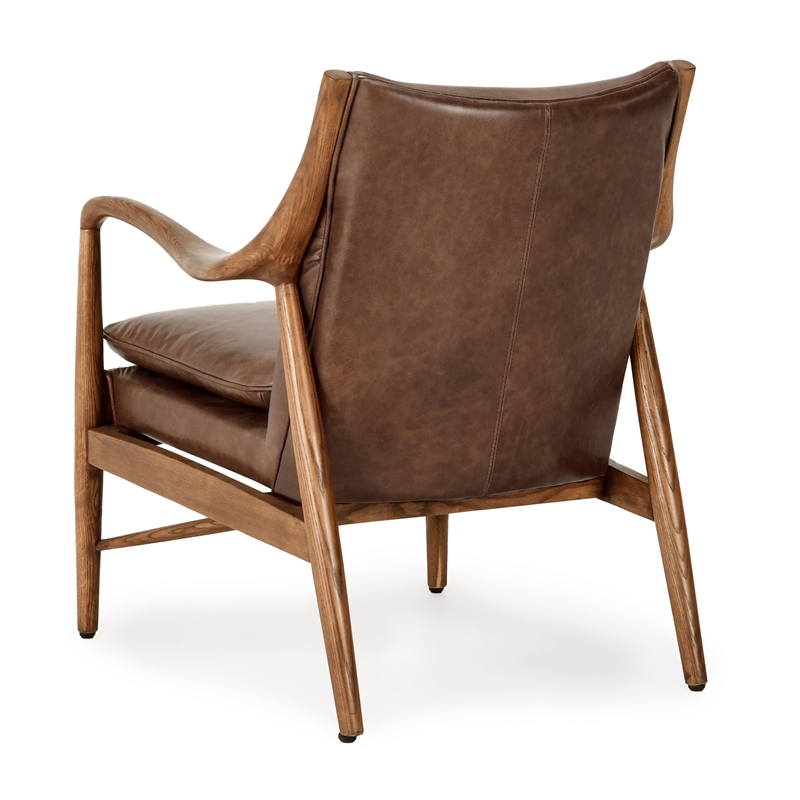 Pemberly Row Transitional Leather Club Chair in Chestnut/Honey Brown