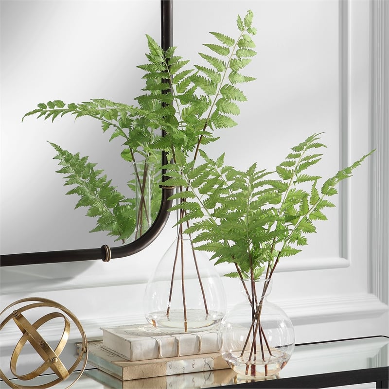 Pemberly Row Polyester Plastic Iron and Glass Ferns in Green (Set of 2)