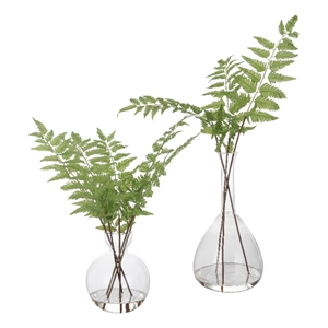 Pemberly Row Polyester Plastic Iron and Glass Ferns in Green (Set of 2)