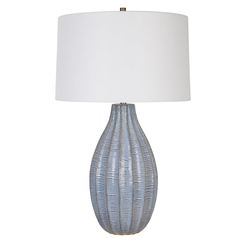 Pemberly Row Farmhouse Steel and Ceramic Table Lamp in Blue Finish