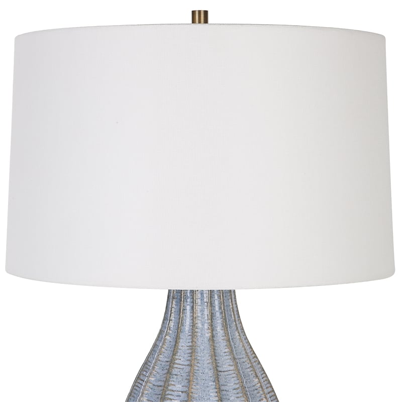 Pemberly Row Farmhouse Steel and Ceramic Table Lamp in Blue Finish