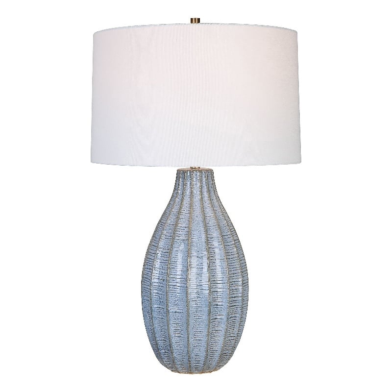 Pemberly Row Farmhouse Steel and Ceramic Table Lamp in Blue Finish