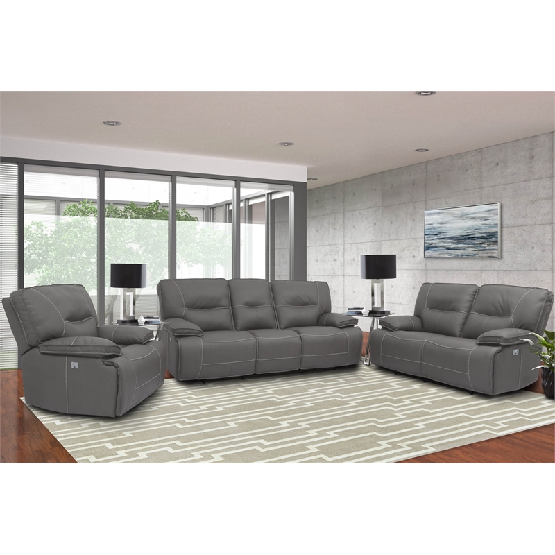 Pemberly Row Modern Fabric Power Recliner in Haze Gray Finish