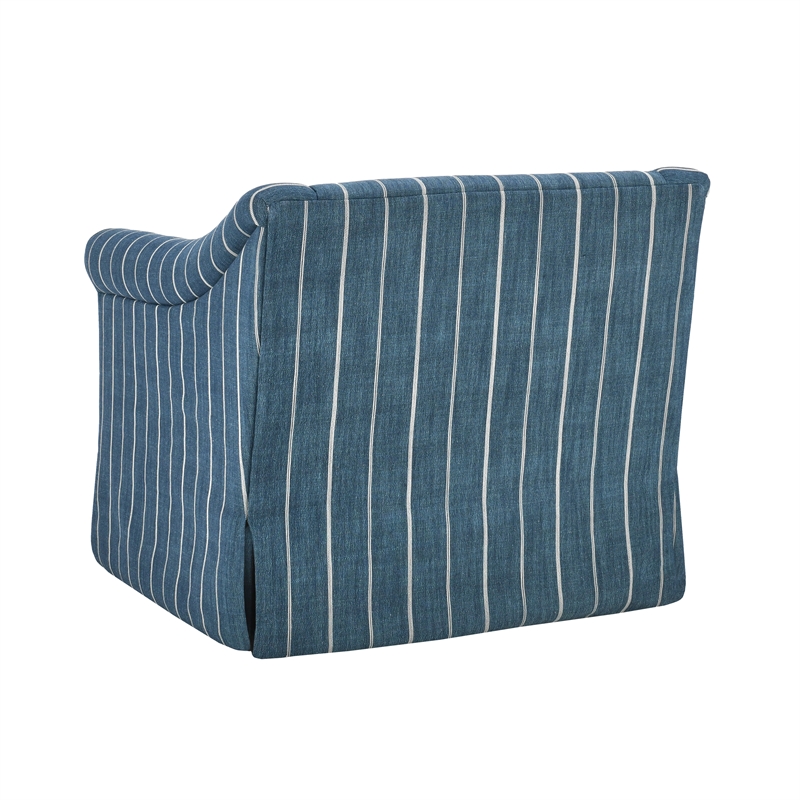 Pemberly Row Linen Fabric & Iron Swivel Accent Chair in Blue/Beige