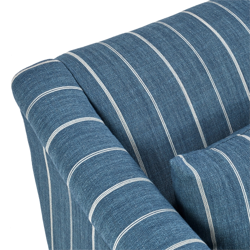Pemberly Row Linen Fabric & Iron Swivel Accent Chair in Blue/Beige