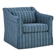 Pemberly Row Linen Fabric & Iron Swivel Accent Chair in Blue/Beige