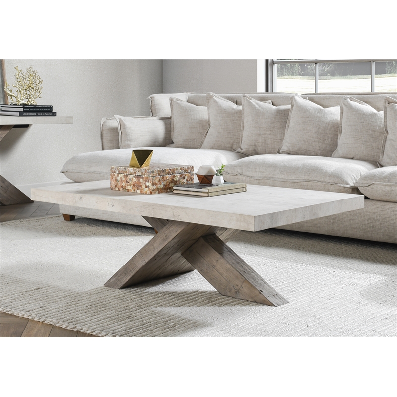 Pemberly Row Transitional Wood Coffee Table in Antique White/Corsican Gray