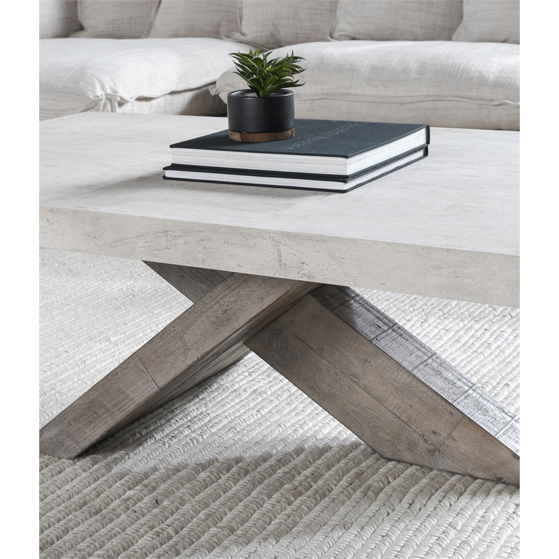 Pemberly Row Transitional Wood Coffee Table in Antique White/Corsican Gray