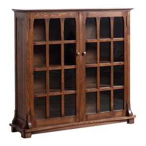 Pemberly Row Modern Wood Double Door Bookcase in Dark Walnut