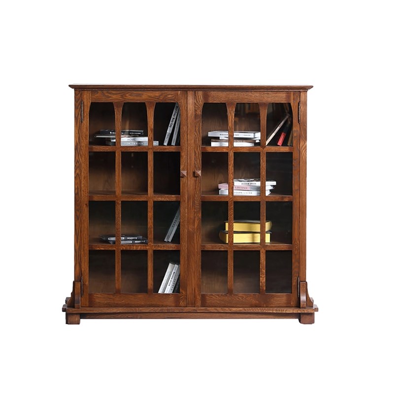 Pemberly Row Modern Wood Double Door Bookcase in Dark Walnut
