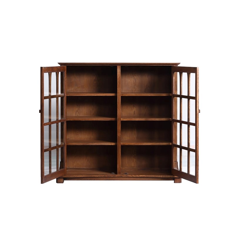 Pemberly Row Modern Wood Double Door Bookcase in Dark Walnut