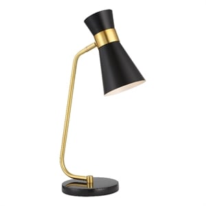 pemberly row 1-light coastal marble and metal desk lamp in gold/black