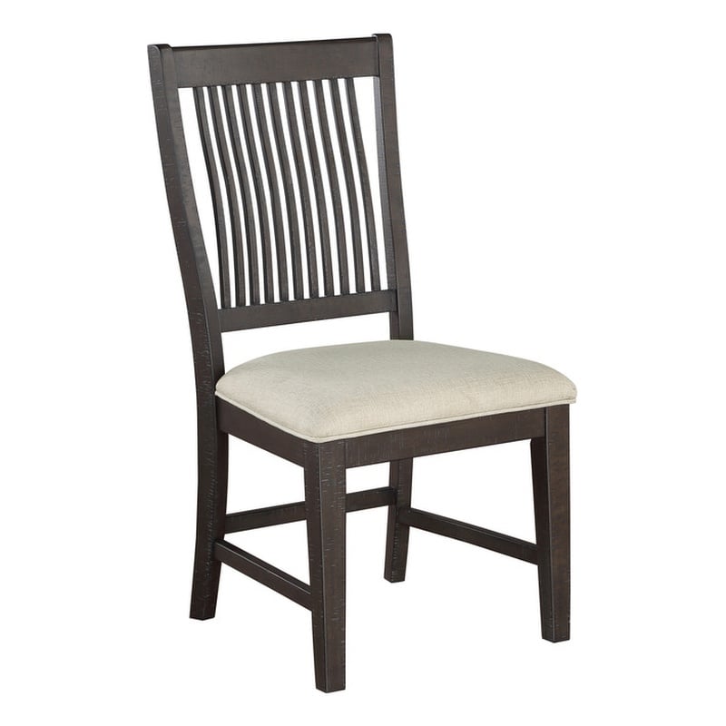 Pemberly Row Rustic Brown Wood Dining Chairs with Beige Upholstery Single