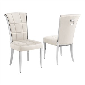 Pemberly Row 38&quot Velvet & Chrome Side Chair in Cream/Chrome (Set of 2)