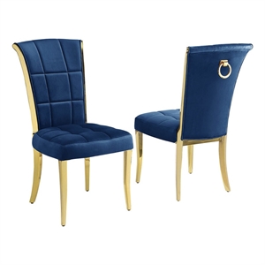 Pemberly Row 38&quot Velvet & Chrome Side Chair in Navy/Gold (Set of 2)