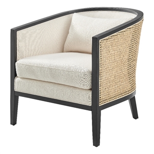 Pemberly Row Accent Arm Chair with Rattan in Black Leg Color