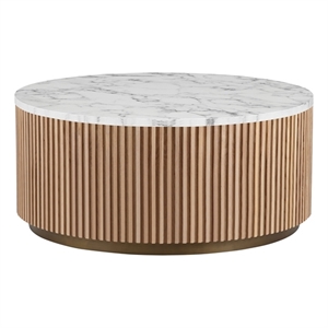 Pemberly Row Modern Wood & Faux Marble Coffee Table in Ash/White