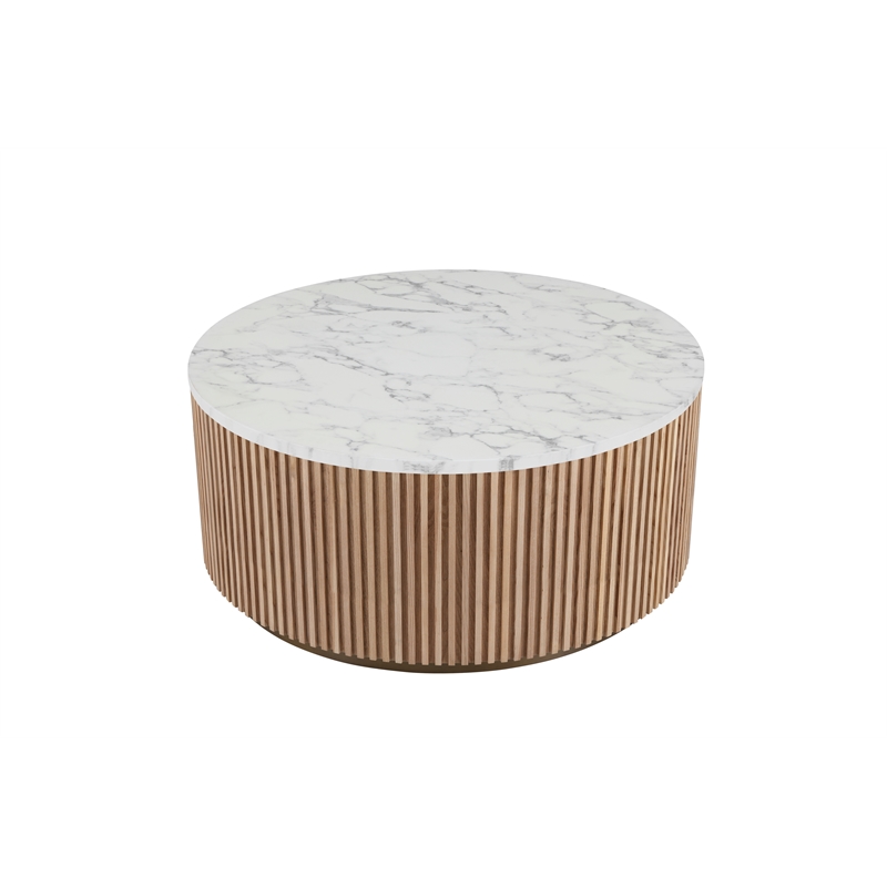 Pemberly Row Modern Wood & Faux Marble Coffee Table in Ash/White