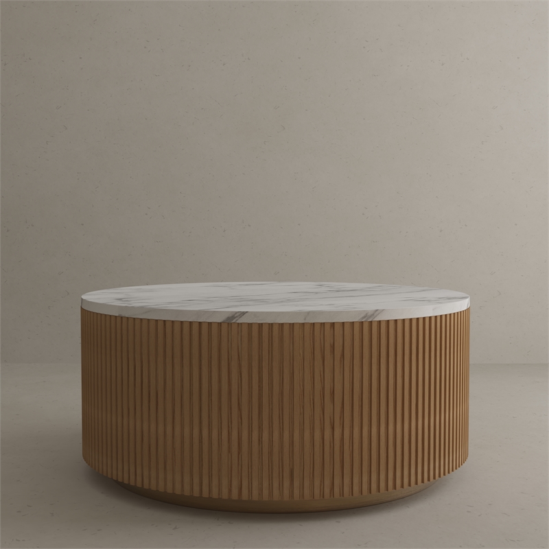 Pemberly Row Modern Wood & Faux Marble Coffee Table in Ash/White