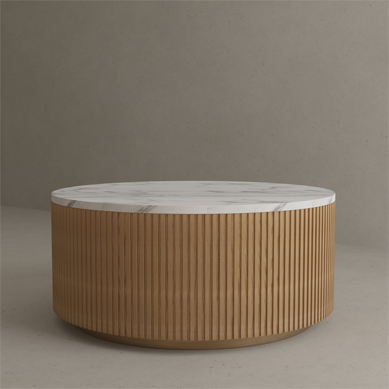 Pemberly Row Modern Wood & Faux Marble Coffee Table in Ash/White
