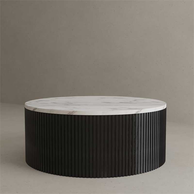Pemberly Row Modern Faux Marble & Wood Coffee Table in White/Black