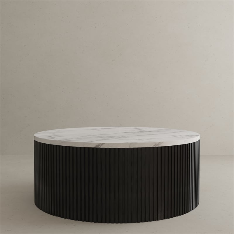 Pemberly Row Modern Faux Marble & Wood Coffee Table in White/Black